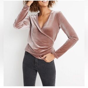 Madewell Womens Size Small Velvet Ballet Wrap Top Solid Brown Surpluses Neck